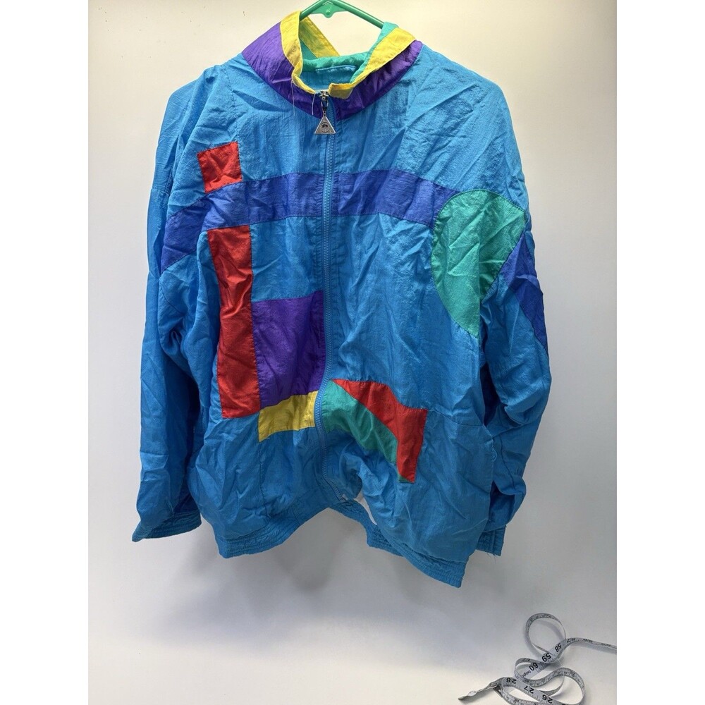 Vintage Casual Isle Windbreaker Jacket L 80s 90s Colorblock Nylon Retro Taiwan